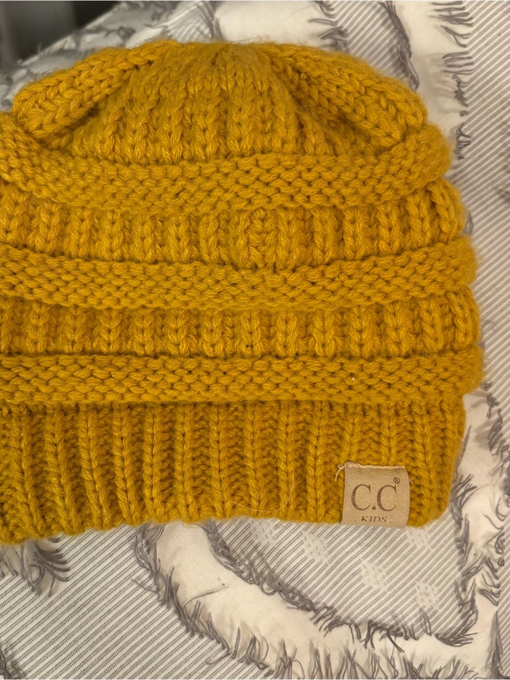 C.C Kids Mustard Knit Pom Beanie